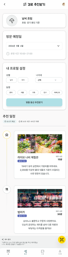 최적 동선 추천 & 커뮤니티 채팅